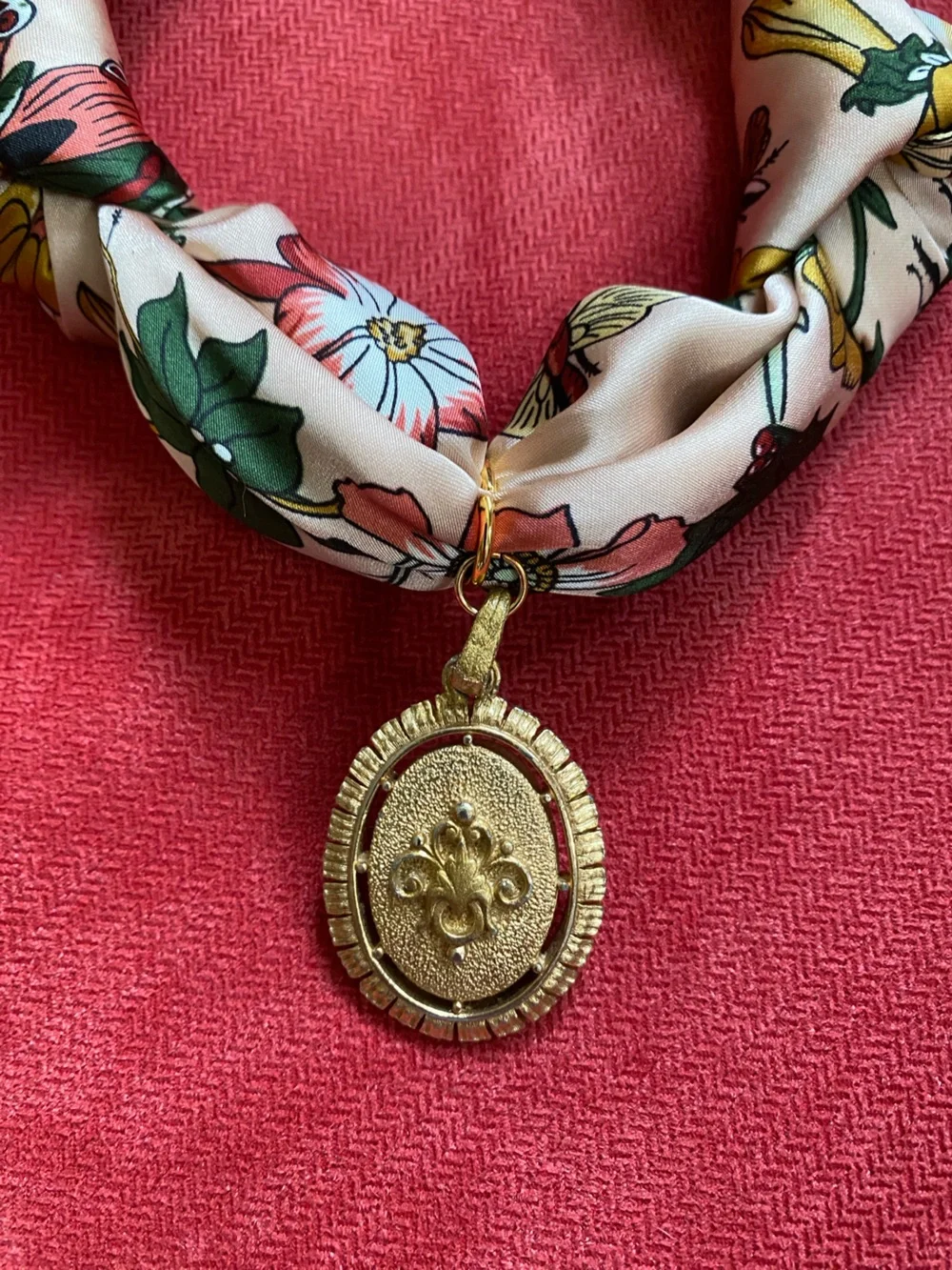 Dual sided cameo pendant on new scarf. Gorgeous!
